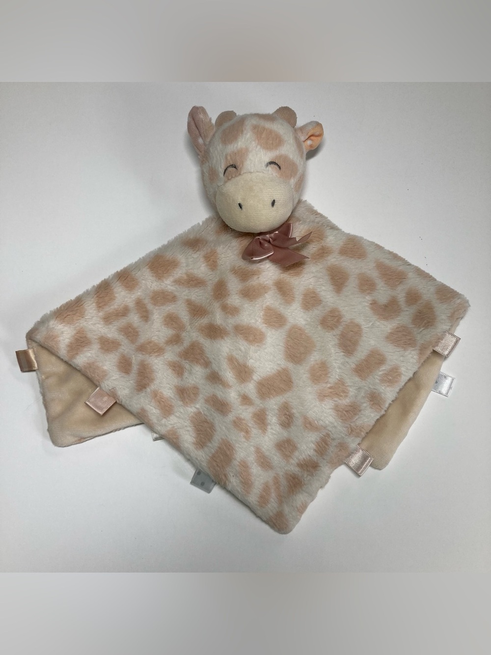 Kellytoy Giraffe Lovey Blanket Rattle Plush Ribbon Kellybaby Tabs 13 x 14
